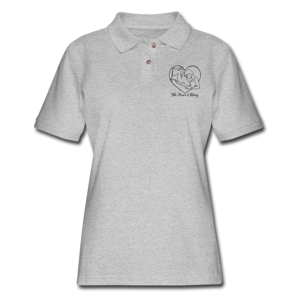 Black Design - Heart of LIberty, Women's Pique Polo Shirt - heather gray