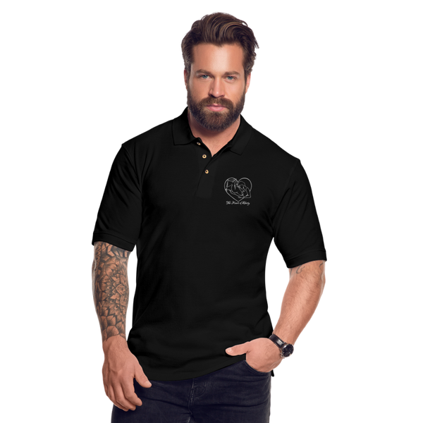 Men's Dark Polo Shirt w/ White Logo - black