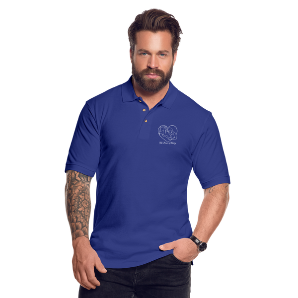 Men's Dark Polo Shirt w/ White Logo - royal blue