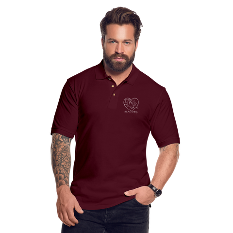 Men's Dark Polo Shirt w/ White Logo - burgundy