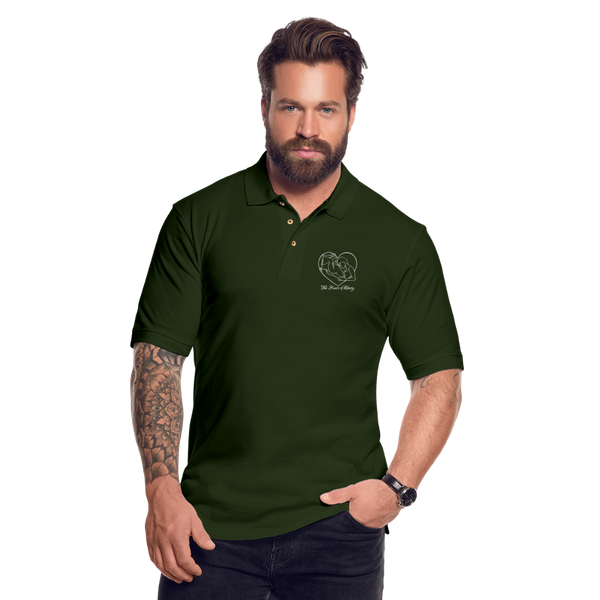 Men's Dark Polo Shirt w/ White Logo - forest green